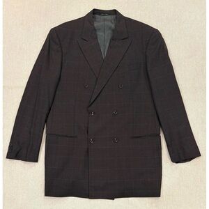 Vintage Giorgio Armani Double-Breasted Plaid Wool Suit Jacket 42L
